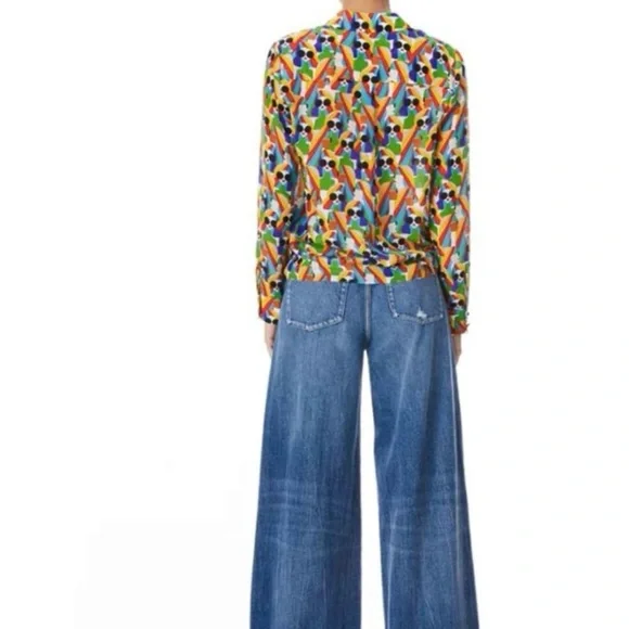 Alice & Olivia WILLA PLACKET TOP Button Down Silk Shirt Mod Stace - MEDIUM - Picture 3 of 12